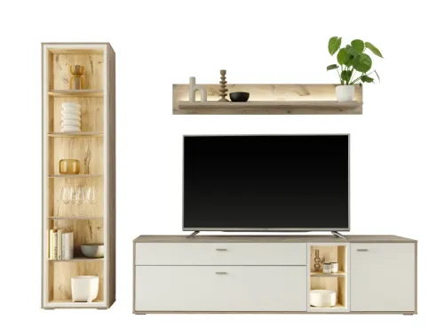 Wohnkombination Santerno | Soft white / Viking Oak | 3-teilig | Komplettset