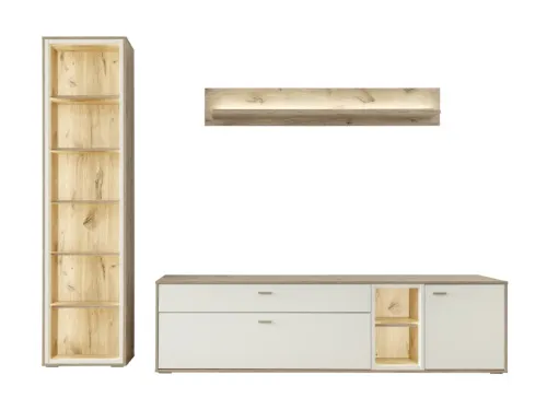 Wohnkombination Santerno | Soft white / Viking Oak | 3-teilig | ohne Beleuchtung