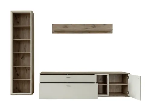 Wohnkombination Santerno | Soft white / Viking Oak | 3-teilig | ohne Beleuchtung