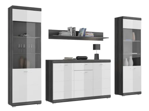 Wohnkombination Scout 2 | weiß Hochglanz / rauchsilber | 4-teilig