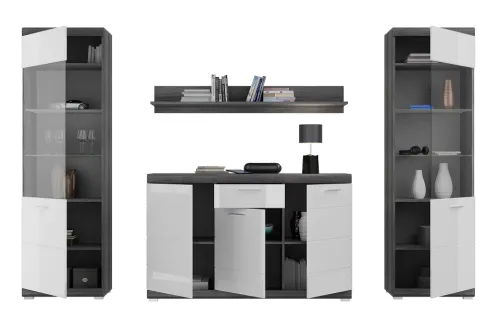 Wohnkombination Scout 2 | weiß Hochglanz / rauchsilber | 4-teilig