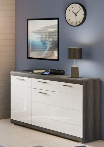 Wohnkombination Scout 2 | weiß Hochglanz / rauchsilber | 4-teilig