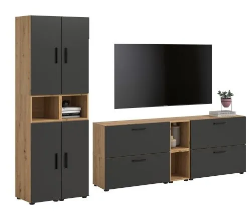 Wohnkombination The One 1 | 12-teilig | Artisan Oak / Basalt grau