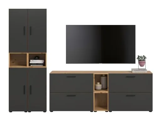 Wohnkombination The One 1 | 12-teilig | Artisan Oak / Basalt grau ohne