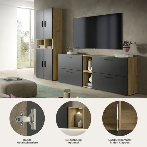 Wohnkombination The One 1 | 12-teilig | Artisan Oak / Basalt grau ohne