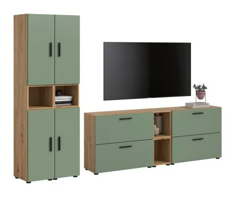 Wohnkombination The One 1 | 12-teilig | Artisan Oak / Smoke Green ohne