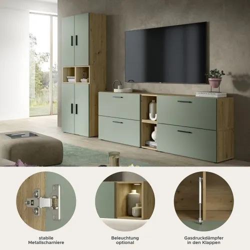 Wohnkombination The One 1 | 12-teilig | Artisan Oak / Smoke Green ohne