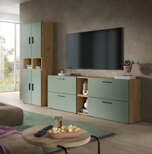 Wohnkombination The One 1 | 12-teilig | Artisan Oak / Smoke Green ohne