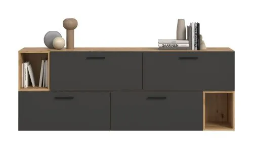 Wohnkombination The One 1 | 6-teilig | Artisan Eiche / Basalt grau mit 2er Set Unterbauspot