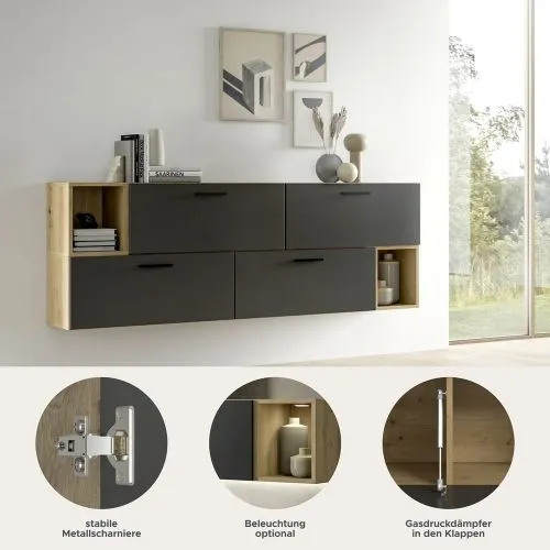 Wohnkombination The One 1 | 6-teilig | Artisan Eiche / Basalt grau mit 2er Set Unterbauspot