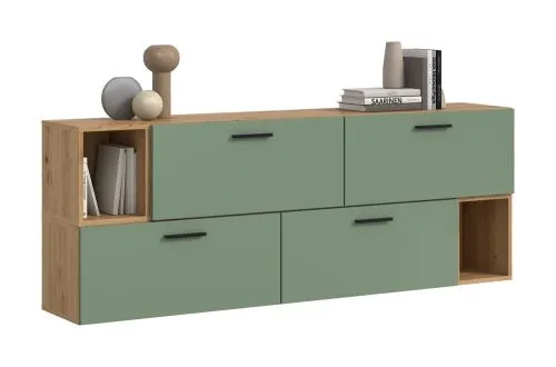 Wohnkombination The One 1| 6-teilig | Artisan Eiche / Smoke Green ohne