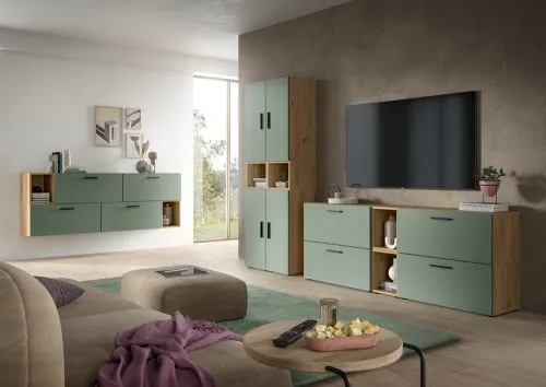 Wohnkombination The One 1| 6-teilig | Artisan Eiche / Smoke Green ohne