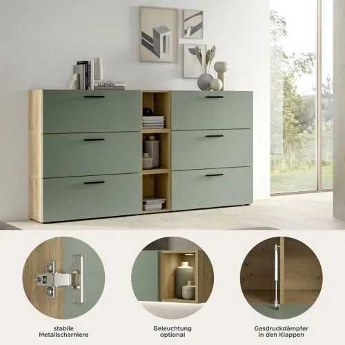 Wohnkombination The One 1 | 9-teilig | Artisan Oak / Smoke Green ohne