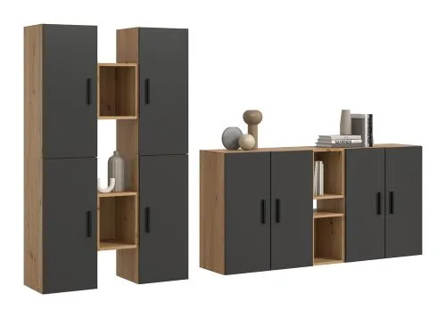 Wohnkombination The One | 12-teilig | Artisan Oak / Basalt grau