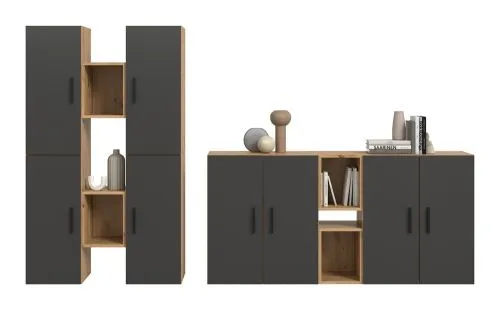 Wohnkombination The One | 12-teilig | Artisan Oak / Basalt grau ohne