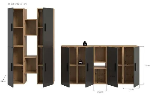 Wohnkombination The One | 12-teilig | Artisan Oak / Basalt grau ohne