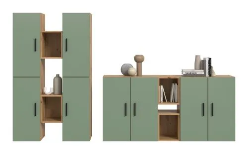 Wohnkombination The One | 12-teilig | Artisan Oak / Smoke Green Komplettset