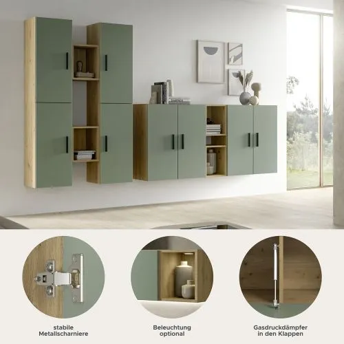 Wohnkombination The One | 12-teilig | Artisan Oak / Smoke Green Komplettset