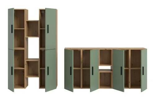 Wohnkombination The One | 12-teilig | Artisan Oak / Smoke Green ohne