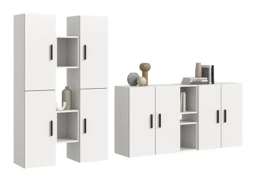 Wohnkombination The One | 12-teilig | weiß mit LED Bad warm-weiß 2x 110cm
