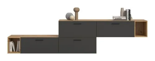 Wohnkombination The One 2 | 6-teilig | Artisan Eiche / Basalt grau mit LED