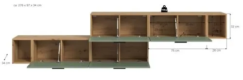 Wohnkombination The One 2 | 6-teilig | Artisan Eiche / Smoke Green mit 2er Set Unterbauspot