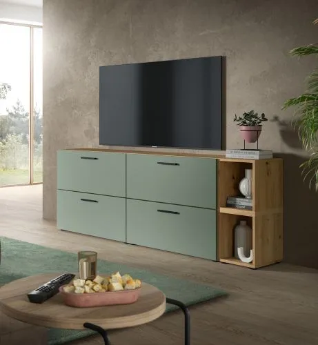 Wohnkombination The One 3 | 6-teilig | Artisan Oak / Smoke Green LED 1