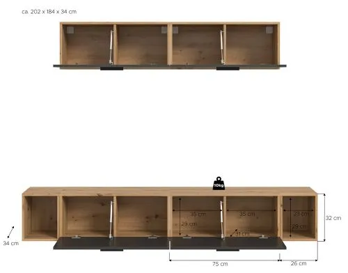 Wohnkombination The One 4 | 6-teilig | Artisan Oak / Basalt grau