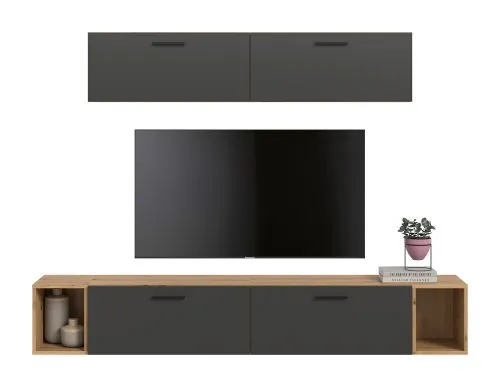 Wohnkombination The One 4 | 6-teilig | Artisan Oak / Basalt grau LED Bad warm-weiß 2x 110cm