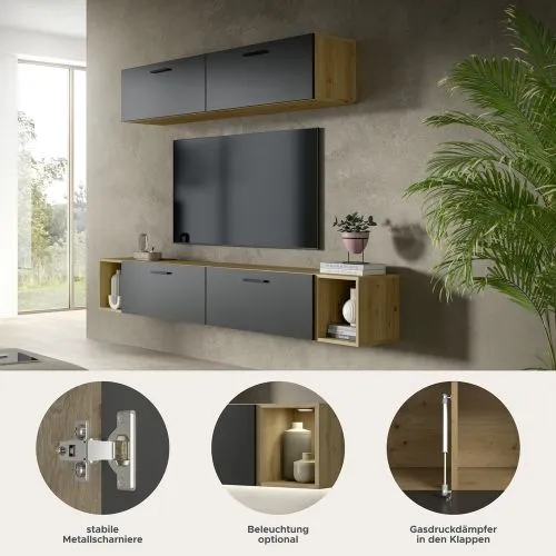 Wohnkombination The One 4 | 6-teilig | Artisan Oak / Basalt grau ohne