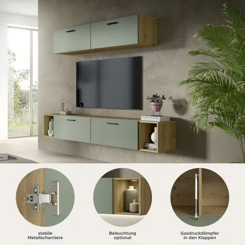 Wohnkombination The One 4 | 6-teilig | Artisan Oak / Smoke Green Komplettset