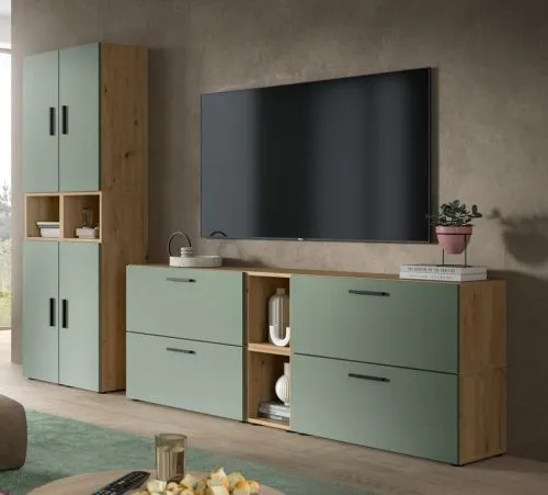 Wohnkombination The One 4a | 6-teilig | Artisan Oak / Smoke Green
