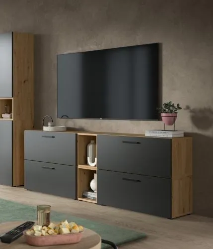 Wohnkombination The One 5 | 6-teilig | Artisan Oak / Basalt grau ohne