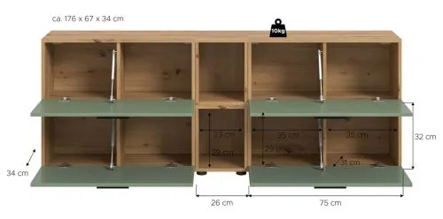 Wohnkombination The One 5 | 6-teilig | Artisan Oak / Smoke Green ohne