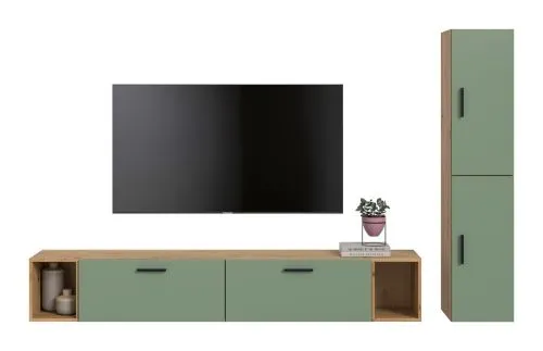 Wohnkombination The One | 6-teilig | Artisan Eiche / Smoke Green ohne