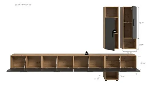 Wohnkombination The One | 9-teilig | Artisan Oak / Basalt grau ohne