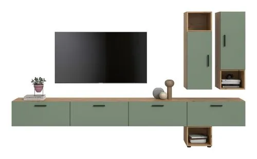 Wohnkombination The One | 9-teilig | Artisan Oak / Smoke Green ohne