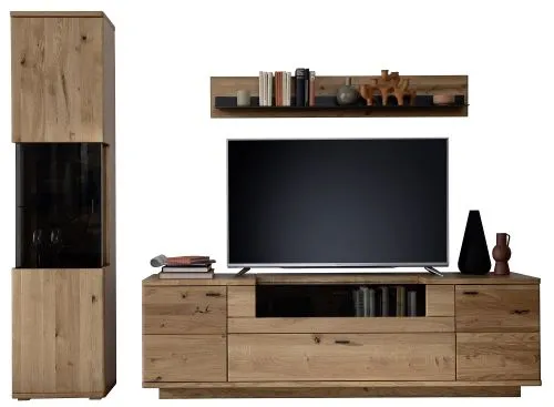 Wohnkombination Venedig 2 | Naturfarben / Wildeiche | 3-teilig | optional LED Beleuchtung