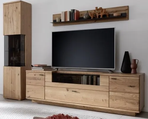 Wohnkombination Venedig 2 | Naturfarben / Wildeiche | 3-teilig | TV-Board mit Bandbeleuchtung