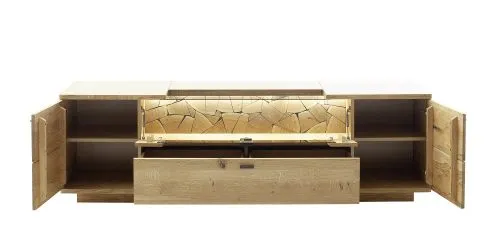 Wohnkombination Venedig 2 | Naturfarben / Wildeiche | 3-teilig | TV-Board & Vitrine mit Bandbeleuchtung