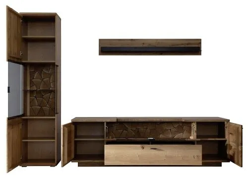 Wohnkombination Venedig 2 | Naturfarben / Wildeiche | 3-teilig | Wandboard mit Bandbeleuchtung