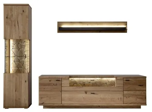 Wohnkombination Venedig 2 | Naturfarben / Wildeiche | 3-teilig | Wandboard & TV-Board mit Bandbeleuchtung