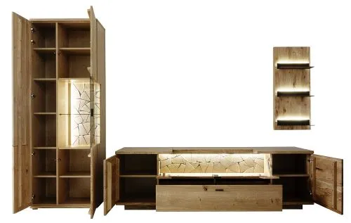 Wohnkombination Venedig | Naturfarben / Wildeiche | 3-teilig | optional LED Beleuchtung