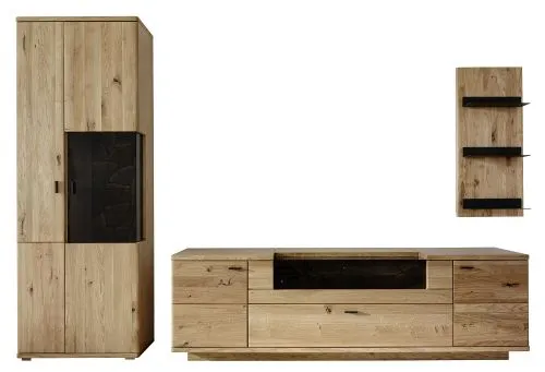 Wohnkombination Venedig | Naturfarben / Wildeiche | 3-teilig | optional LED Beleuchtung