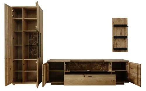 Wohnkombination Venedig | Naturfarben / Wildeiche | 3-teilig | optional LED Beleuchtung