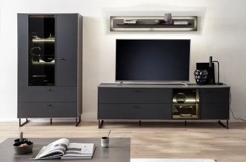 Wohnkombination Venezia 2 | Softblack / Vulcano Eiche | 3-teilig | optional LED Beleuchtung