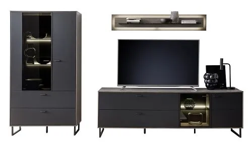 Wohnkombination Venezia 2 | Softblack / Vulcano Eiche | 3-teilig | optional LED Beleuchtung