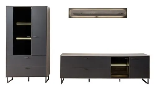 Wohnkombination Venezia 2 | Softblack / Vulcano Eiche | 3-teilig | optional LED Beleuchtung