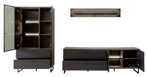 Wohnkombination Venezia 2 | Softblack / Vulcano Eiche | 3-teilig | optional LED Beleuchtung