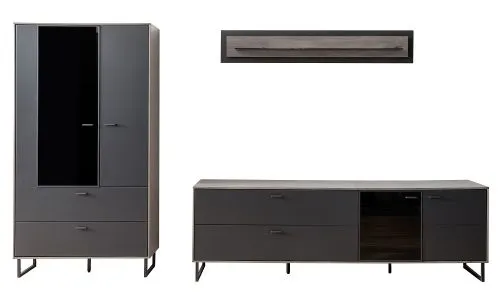 Wohnkombination Venezia 2 | Softblack / Vulcano Eiche | 3-teilig | TV-Board mit Beleuchtung